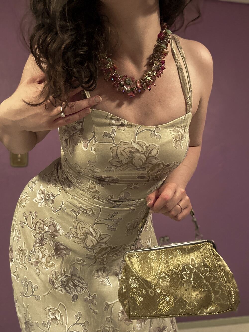 Vintage Next Left 90s Floral Beige Maxi Dress Chic Whimsygoth Fairy